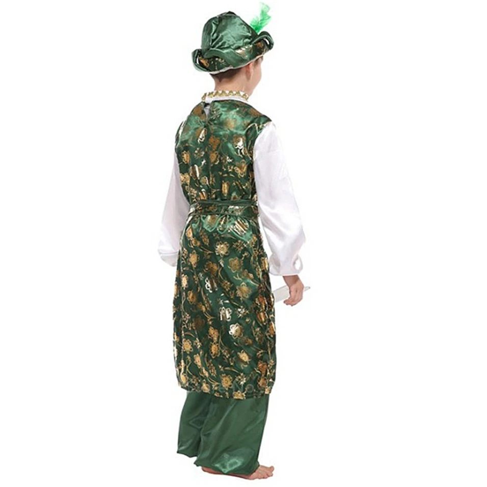 Halloween Cosplay for Kids Boys Arab Prince Carnival Party Drama Stage Performance Clothing Top+Pant+Hat+Belt Set