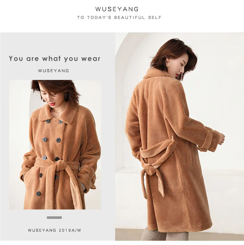bfur Длинная шерстяная куртка с поясом, пальто с натуральным мехом, женские пальто с отложным воротником, женская зимняя одежда из натуральной овчины