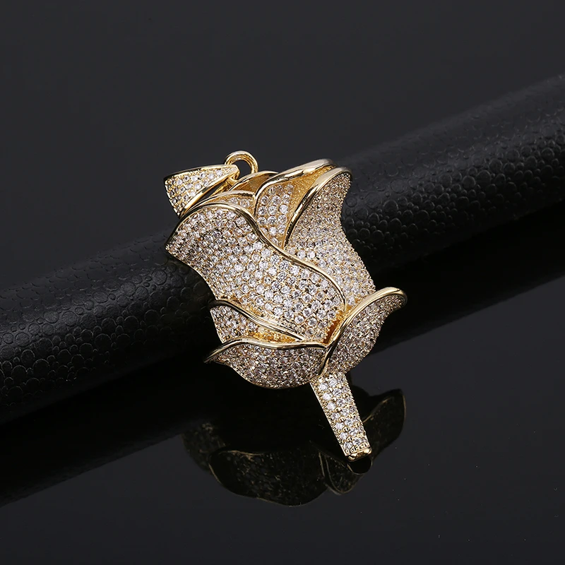 Новые идеи Золотая Роза цветок ожерелье с лепестками Iced Out кубическое из циркона