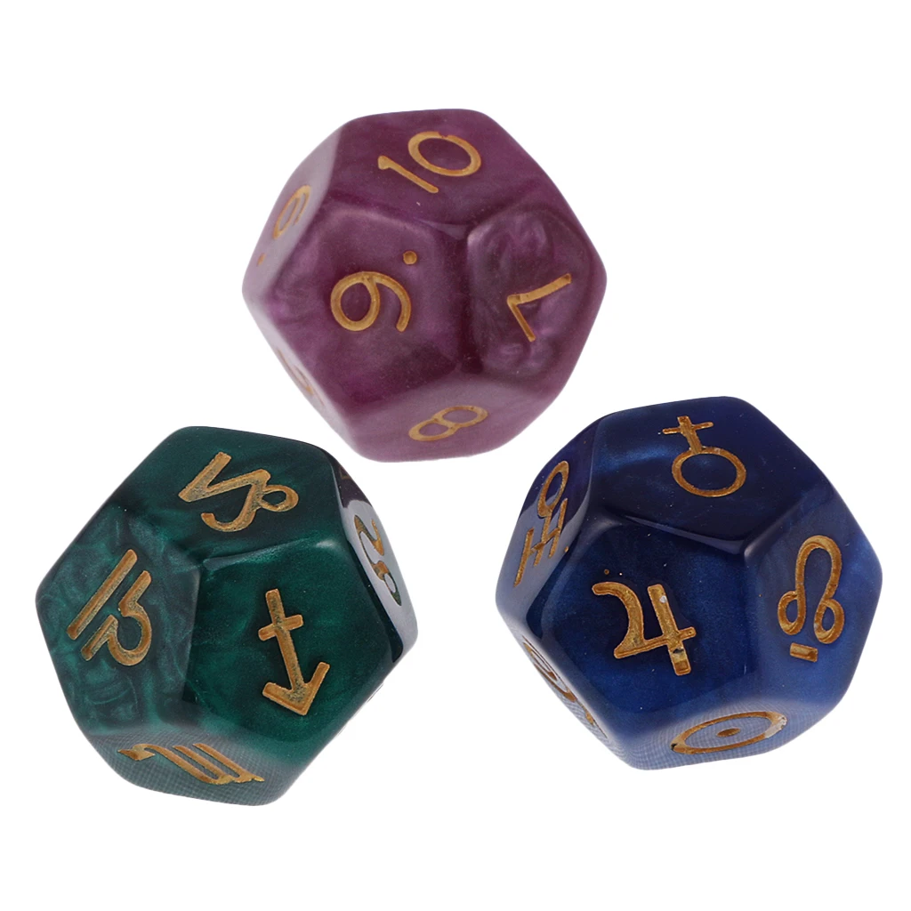 3Pcs Pearl 12-sided Astrology Dice D12 Dies For Constellation Divination Toy Party Gambling Dices Game Digital Dices