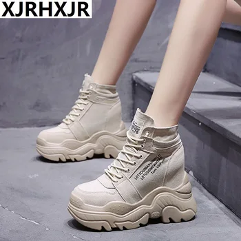 

2020 Women Winter Ankle Boots Wedge Platform Sneakers Woman Boots 12CM Height Increaseing High Top Shoes Autumn Botas Feminina
