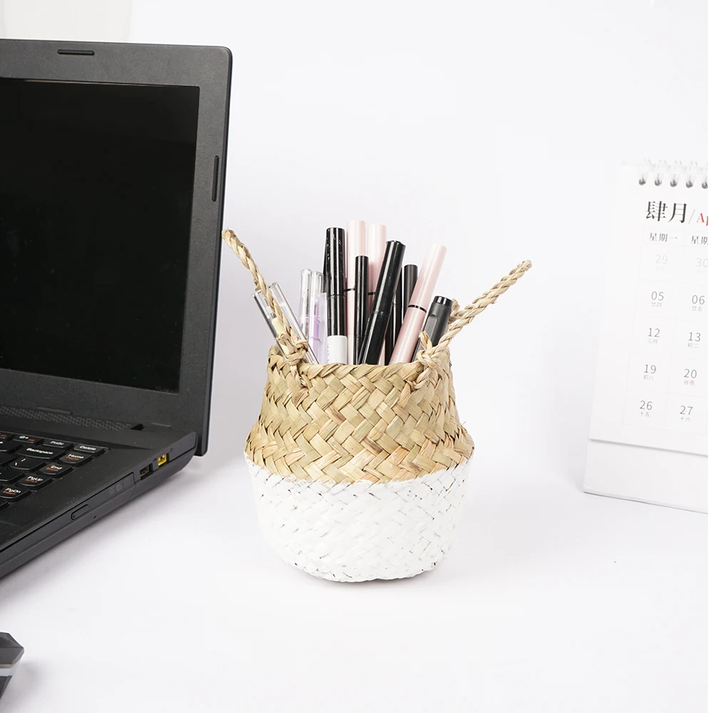 Desktop Multi-functional Pen Holder Stationery Seagrass Storage Bucket Pencil Container Case Desk Plant basket Organizer | Дом и сад