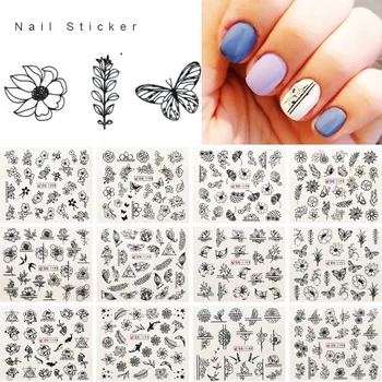

12pcs/Set Black Floral Butterfly Water Nail Stickers Hollow Design Nail Art Decal Water Transfer Slider Decor Manicure ZJT4094