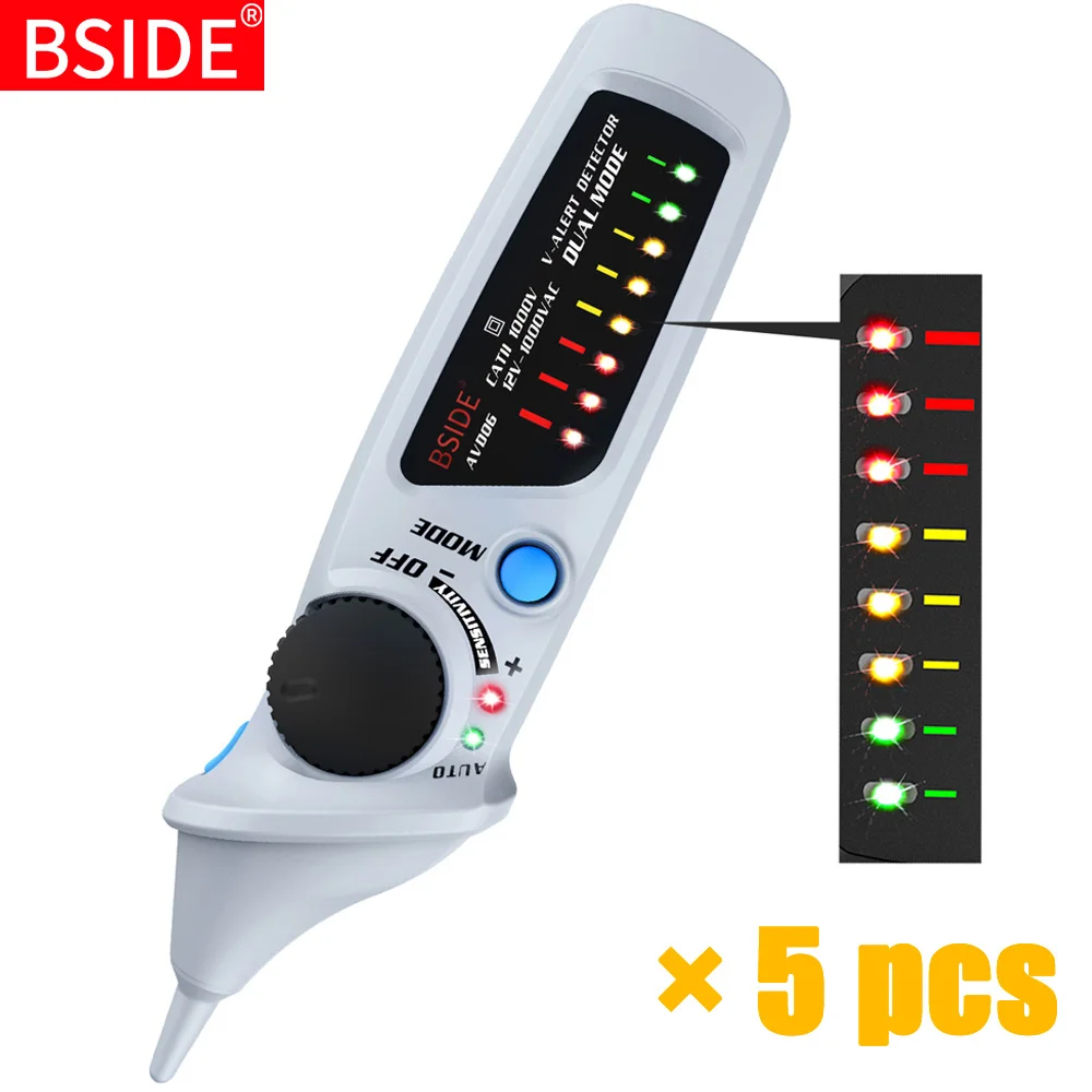 AVD06-5pcs BSIDE Бесконтактный детектор напряжения AVD06 03 Чувствительность Регулируемая тестовая ручка NCV датчик светодиодный светильник индикатор напряжения 12-1000 В - Цвет: AVD06-5pcs