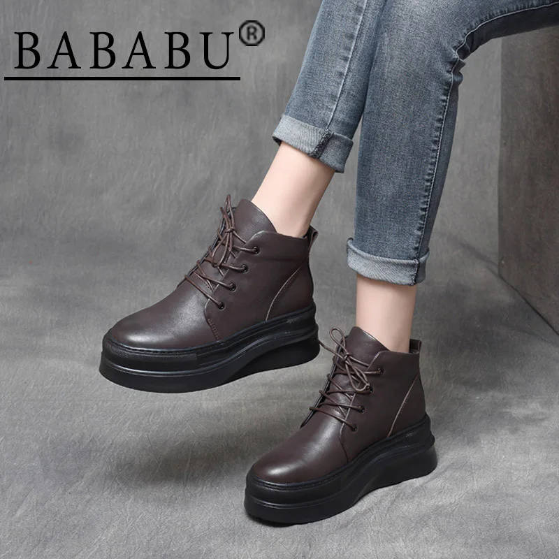 

2019 autumn new casual leather platform platform with wedges, single shoes, thick bottom, soft bottom boots