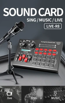 

Sound Card R8 Voice Changer Sound Mixer Board For Live Streaming Voice Changer Multiple Sound Effects Audio Mixer Dropshipping