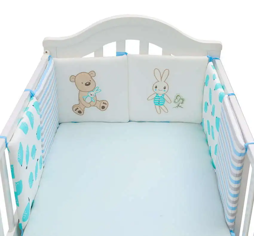 bears rabbits blue 6 шт./компл. детские кроватки бамперов хлопковая утепленная новорожденных бамперы 30*30 см Одна деталь детская кровать протектор обивка с вышивкой для детской кроватки бамперы - Цвет: bears rabbits blue
