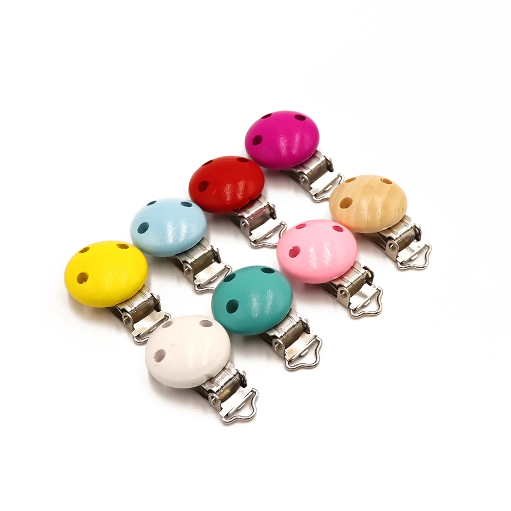 TYRY.HU 2pcs Metal Wooden Baby Pacifier Clips Holders Cute Infant Soother Clasps Pacifier Chain DIY Accessories Tools 2