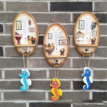 

European Hanger Hook Decor Wooden Crafts Ornaments Key Holder Gift Thermometer Shop Bedroom Wall Hanging Ornaments