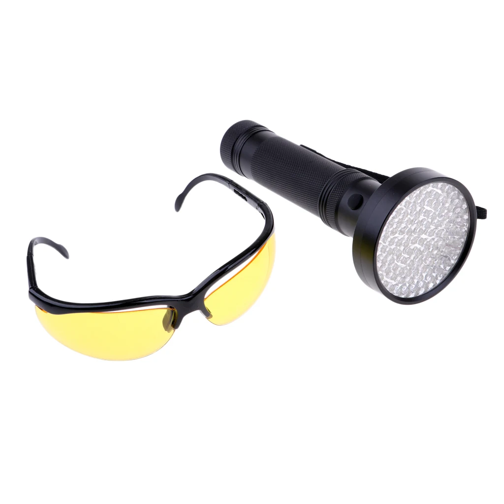 100 LED UV Blacklight Flashlight 395nm Ultraviolet Light Lamp With Goggle