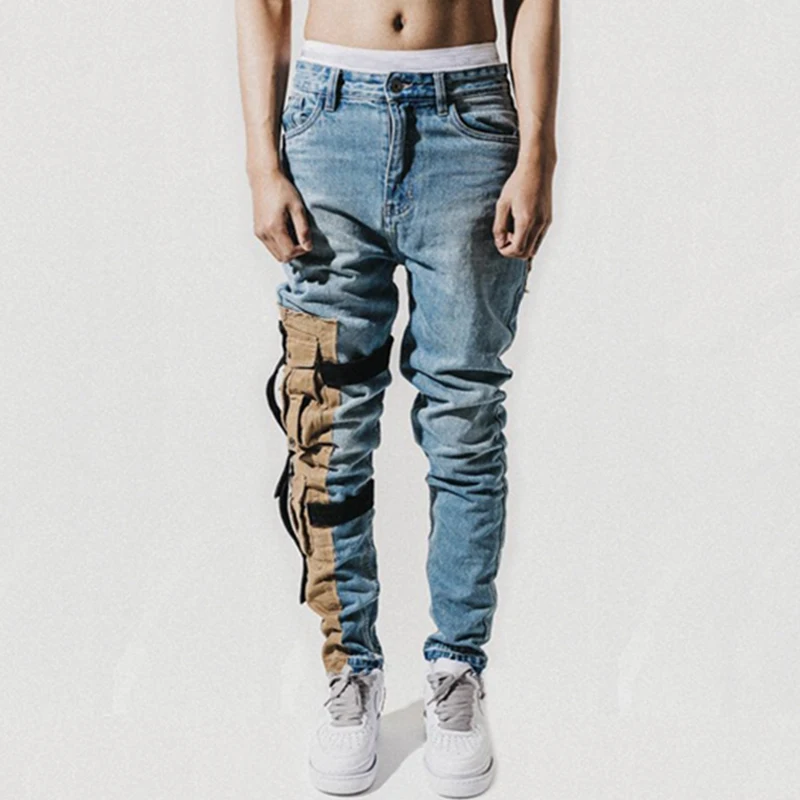 Plegie мужские INS Винтажные эластичные Тактические Джинсы, новые брюки со съемными карманами, мужские облегающие джинсовые брюки в стиле пэчворк с несколькими карманами