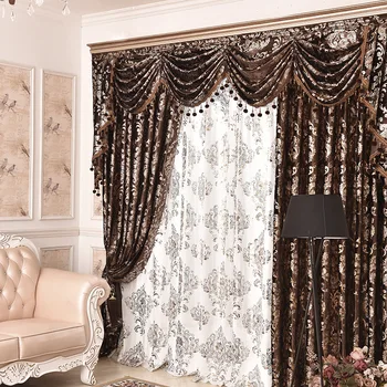 

Warp Knitted Flannel Bronzing EuropeanStyle Palace Luxury Bright Gold Curtains ForLiving Room for Bedroom Curtains Custom