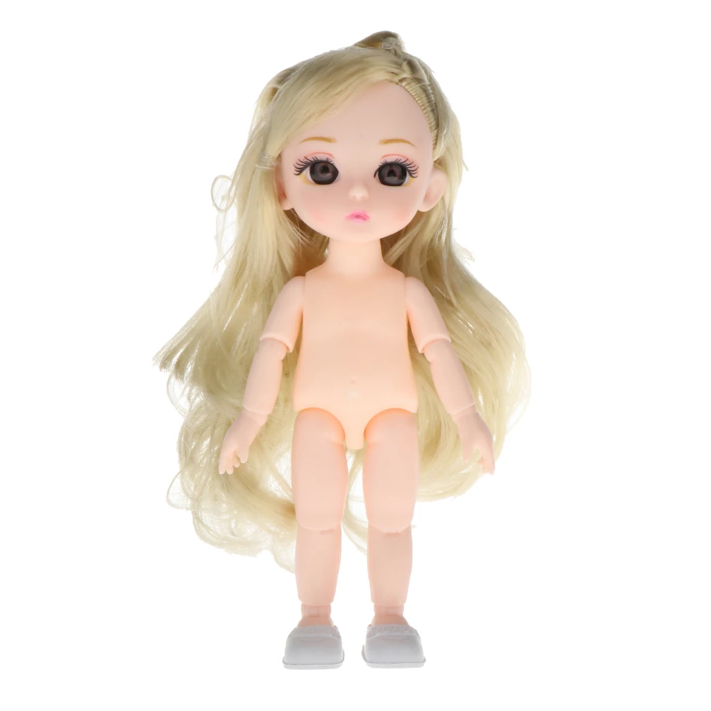 Lovely 13 Moveable Ball Joints 1/12 BJD Mini Girl Doll 3D Eyes DIY Supplies Birthday Gift  Pink Yellow Silver Hair Dolls Toy