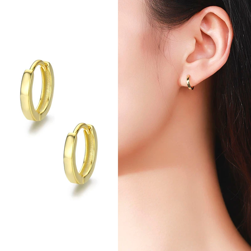 

Cute 925 Sterling Silver Gold Color Loop Huggie Circle Small Hoop Earrings For Women Men Child Girls Kids Piercing Jewelry