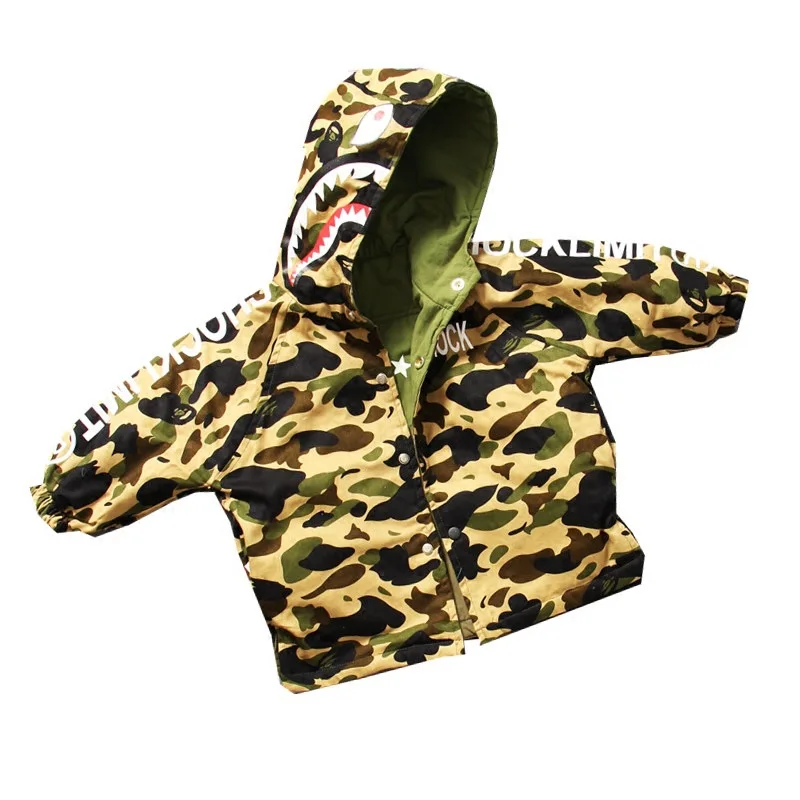 

Support Children Reversible Mid-length Cotton-padded Clothes 18 Spring And Autumn in BOY'S Shark Camouflage Letters Thin Cotton