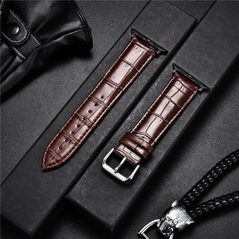 Genuine Cowhide Leather Watchband with Bamboo Pattern Design