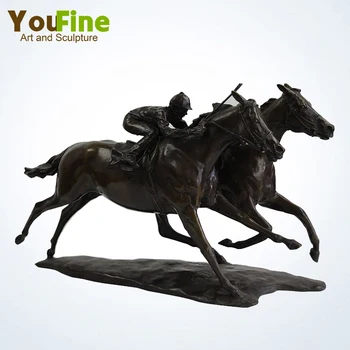 

Two Jockeys Horse Racing Sculpture Double Horse Race Bronze Horse Statue Animal Figurine Copper Craft Office Living Room Decor