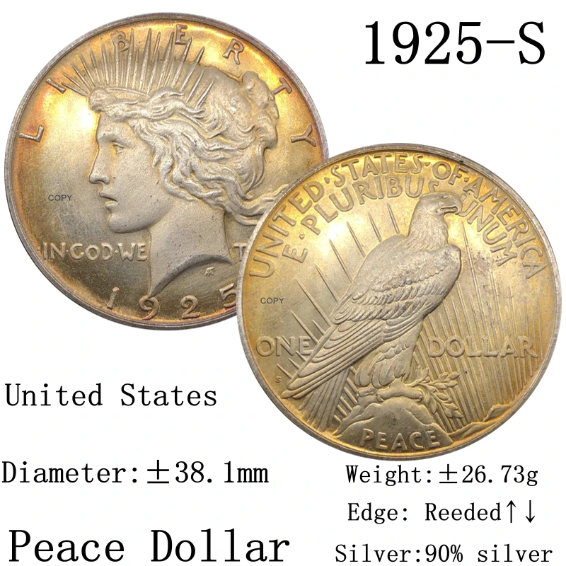United States Of America 1925 S USA Peace 1 One Dollar Liberty 90% Silver In God We Copy Coin Collection Commemorative Coins | Дом и сад