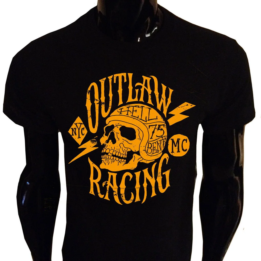 Outlaw De Course T-Shirt Serigraphie Orange Metal Punk Moto Motard Hommes Cool Tops O Neck TEE Shirt |