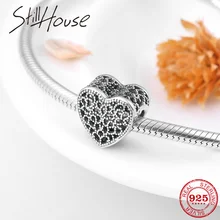 Серебряные бусины 925 пробы в форме сердца с кружевной текстурой подходит для оригинальных браслетов Pandora, подвески, изготовление ювелирных изделий
