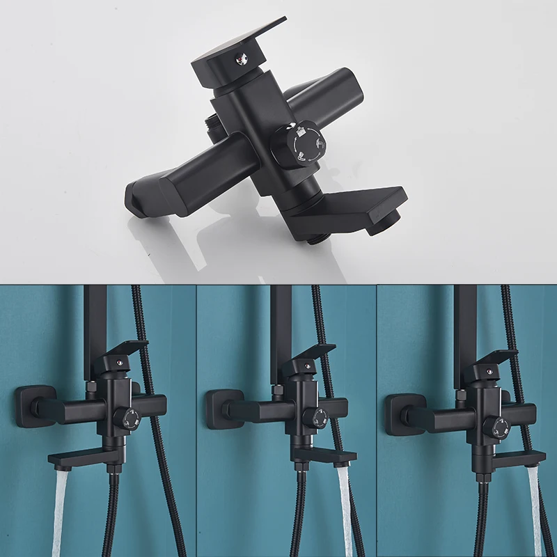 Bathroom shower faucet set Matte Black 8/10/12inch rainfall headshower rotation 3 functions cold hot water mixer shower system