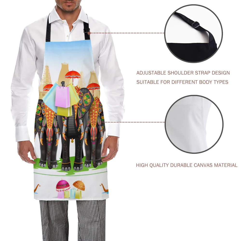 Tophome Kitchen Apron Africa Indian Elephant Printed Adjustable Sleeveless Canvas Aprons for Men Women Kids Home Cleaning Tools