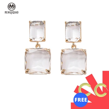 

Fashion Simple Geometric Transparent Crystal Square Earrings Alloy Metal Hanging Earrings Exaggerated For Women Trendy Jewelry