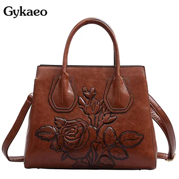 

Gykaeo Luxury Handbags Women Bags Designer Fashion Floral Tote Bag Lady Leather Shoulder Bags for Women Messenger Bag Sac A Main