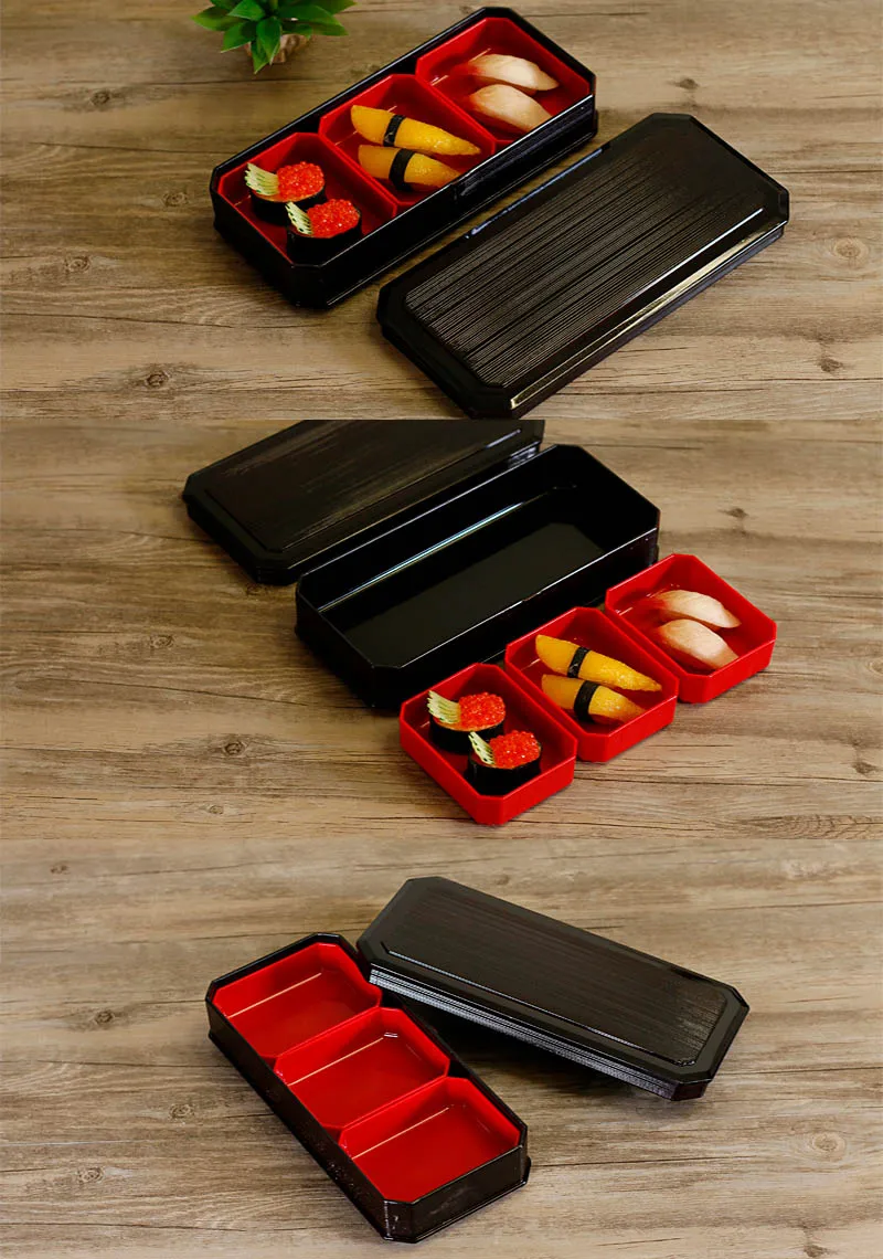 Коробка для суши с крышкой, Многокамерный чехол, угорь, Ланч-бокс, Bento Box, бизнес-набор, пластиковая посуда, ужин, черная Изолированная коробка, 1 шт