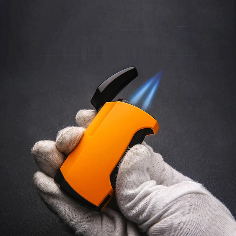  HONEST Metal Cigar Lighter Windproof 2 Blue Jet Flame Cigarette Torch Lighters Butane Gas Lighter R