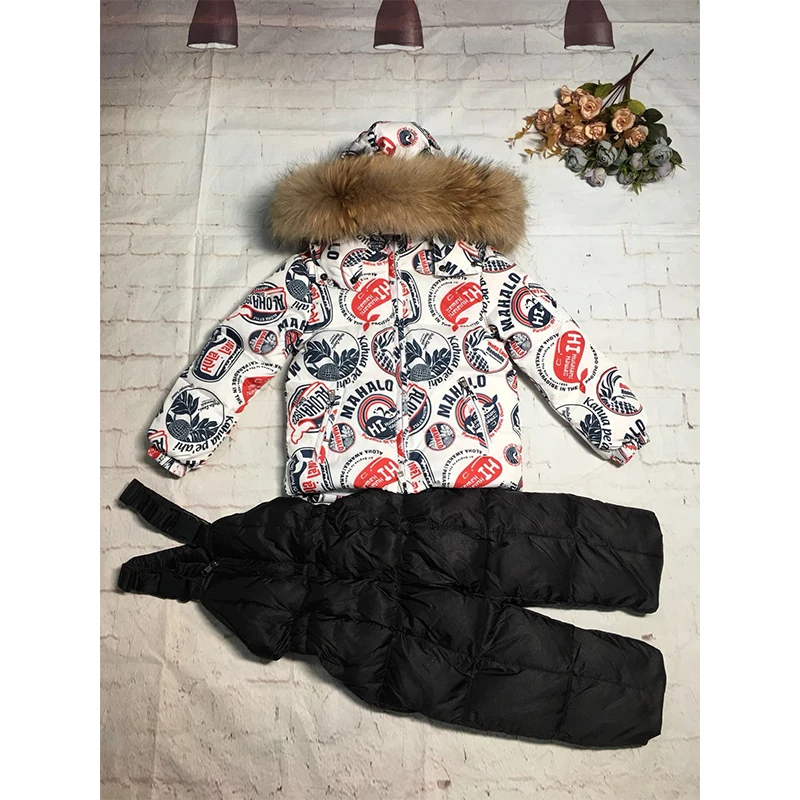 Jacket and pants Детский Зимний пуховик Детский пуховик для мальчиков, зимняя одежда теплая одежда для маленьких девочек с граффити зимний костюм для малышей От 6 месяцев до 8 лет - Цвет: Jacket and pants