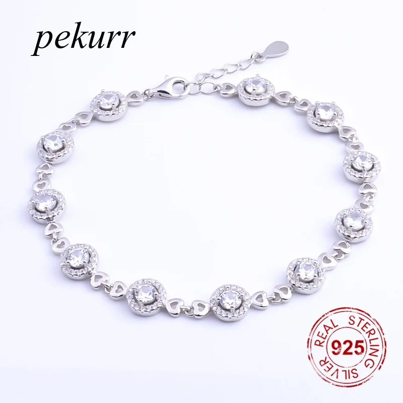 Pekurr 925 пробы серебряные 11 большие круглые CZ браслеты для женщин женские очаровательные ювелирные изделия Высокое качество женские браслеты