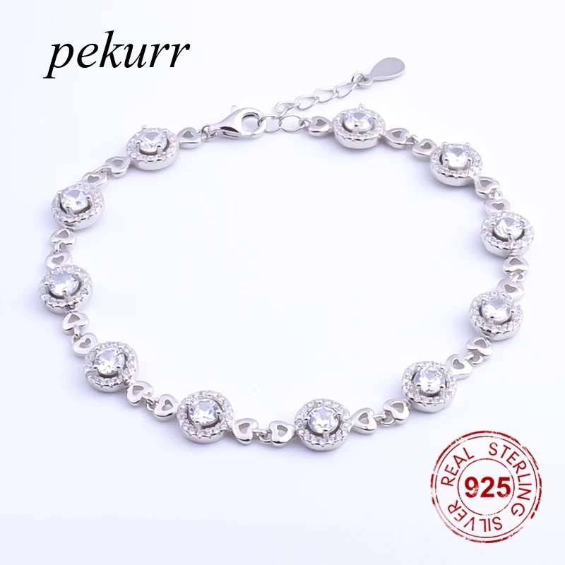 Pekurr 100% 925 пробы серебряные 11 большие круглые CZ браслеты для женщин женские
