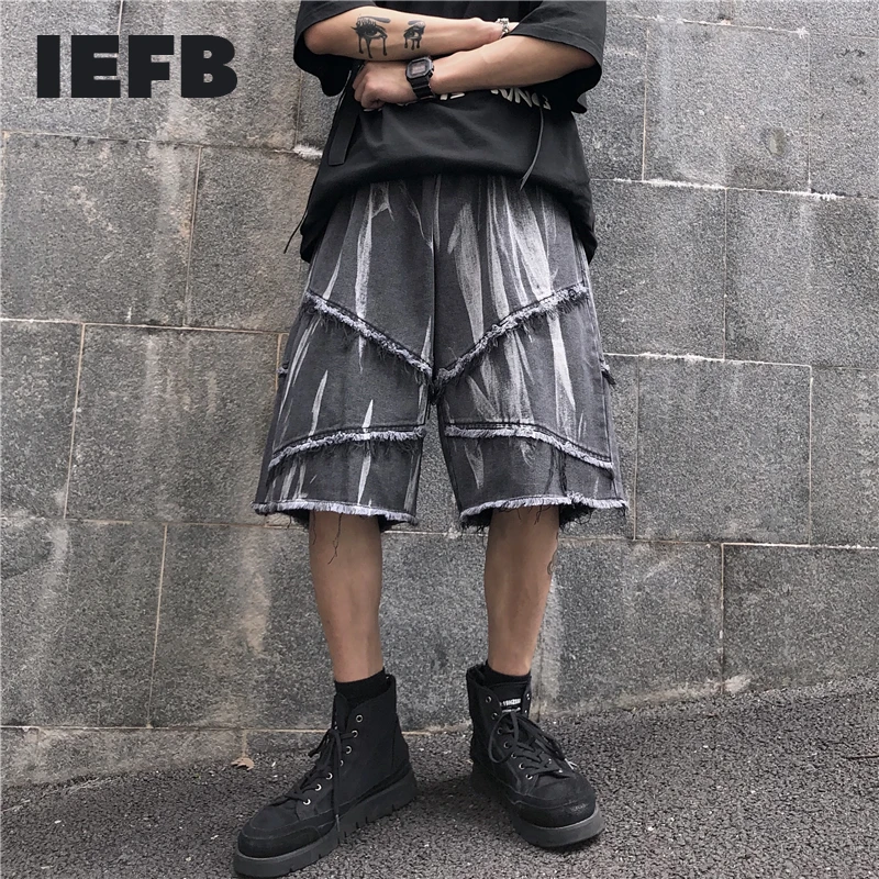 Шорты IEFB мужские до колен винтажные джинсовые свободные брюки в стиле пэчворк с