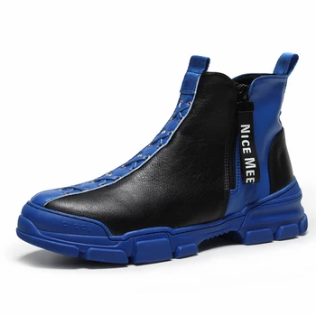 

Brand Men's High-top Sneakers Platform Fashion Men's Boots Breathable Casual Shoes Punk Style Male Cowboy Boots Genuine Leather