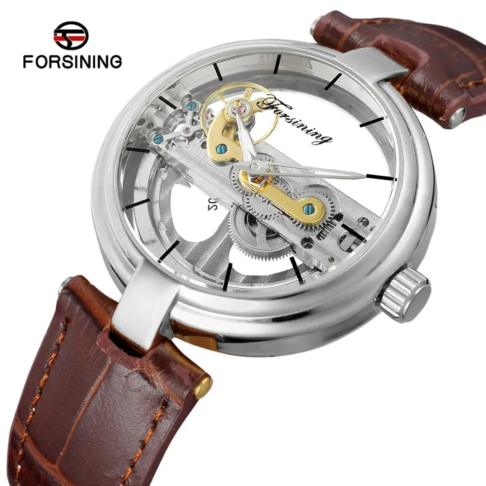 

FORSINING Golden Bridge Watch Men Top Brand Luxury Auto Mechanical Transparent Case Genuine Leather Strap Fashion Couple Clock