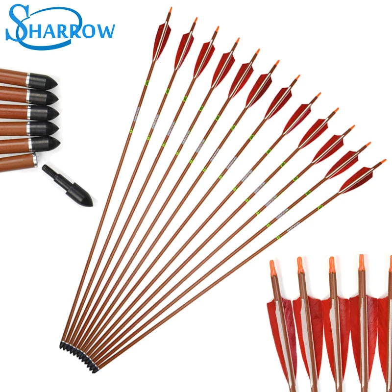 

6pcs 31inch Archery Pure Carbon Arrows Spine400 4" Turkey Feather Wood Grain Pure Carbon Arrow Targeting Hunting Shooting