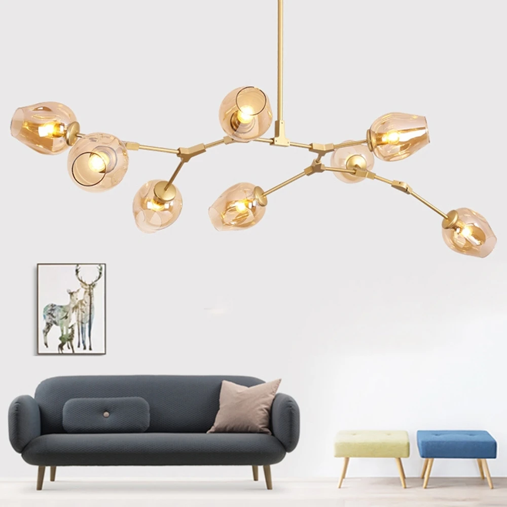 

Modern Gradient Glass LED Chandelier Lighting Nordic Loft Hanging Lamp for Living Room Bedroom Hanging Lights Lustre Luminaria