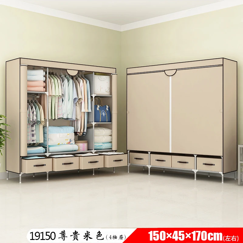 Wardrobe Simple Cloth Wardrobe Steel Pipe Bold Reinforcement Economical Thickening Simple Fabric Multi-coating All Steel Frame - Цвет: Синий