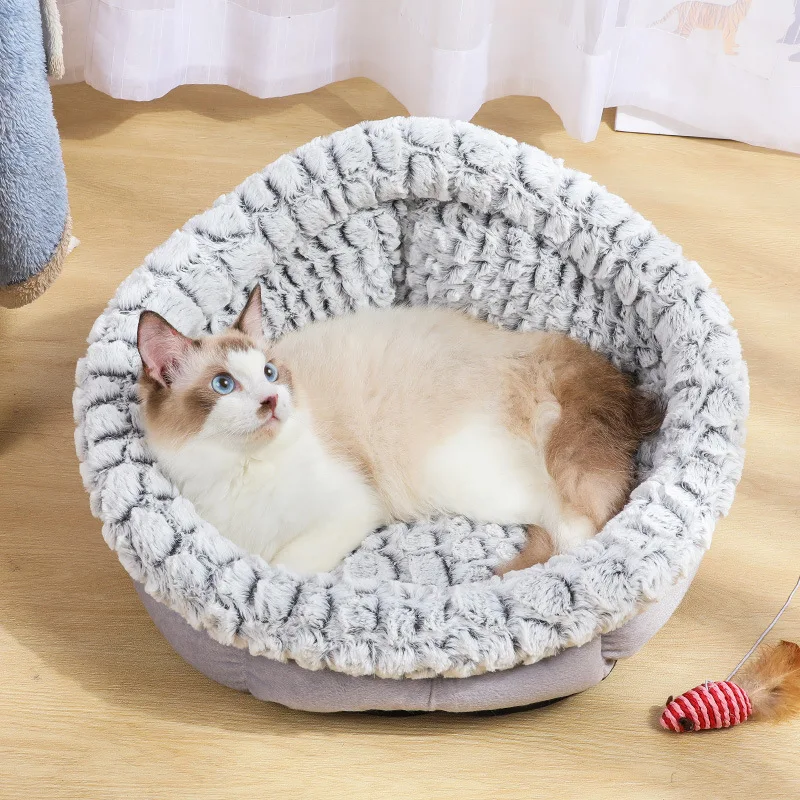 

Adjustable Soft Long Plush Cat Bed Cat Bed Round Round Pet Dog Bed For Small Dogs Cats Nest Winter Warm Sleeping Bed Puppy Mat