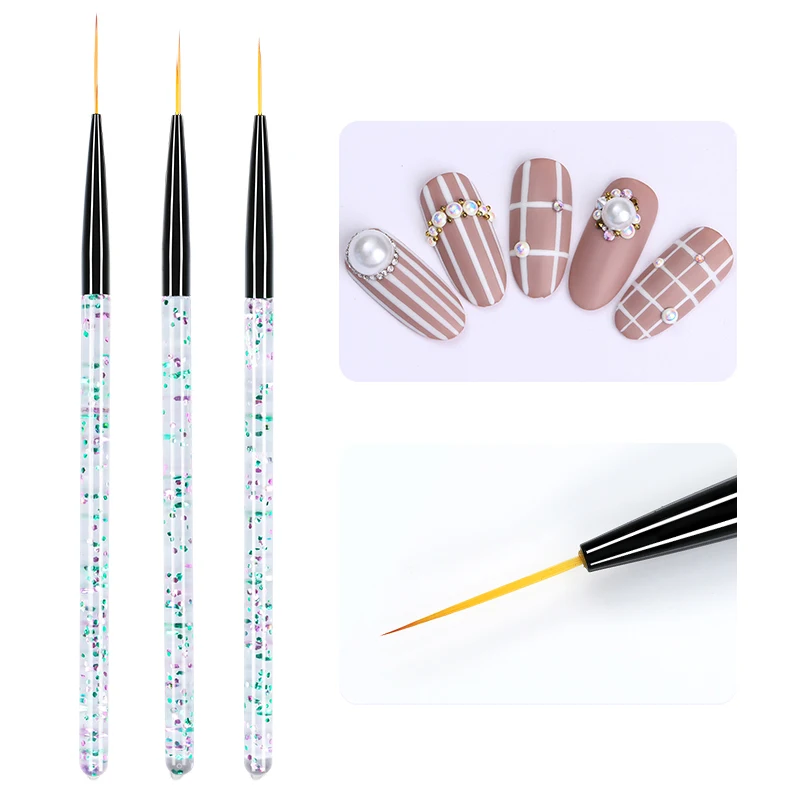 

3 PCS/SET Liner Nail Art Brushes Drawing Painting French Tips Style UV Gel Brush Pen Glitter Sequins Acrylic Handle Nail Tools