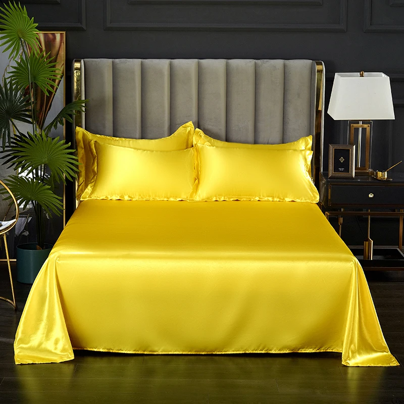 

Fitted Rayon Bed Sheet High-grade Solid Color Satin Flat Single And Double Bed Sheet (Including Pillowcase).