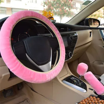 

3pcs/set Universal Steering Wheel Cover Plush Steering-Wheel Car Steering Wheel Cover Auto Winter Soft Plush Dust cover #4d11