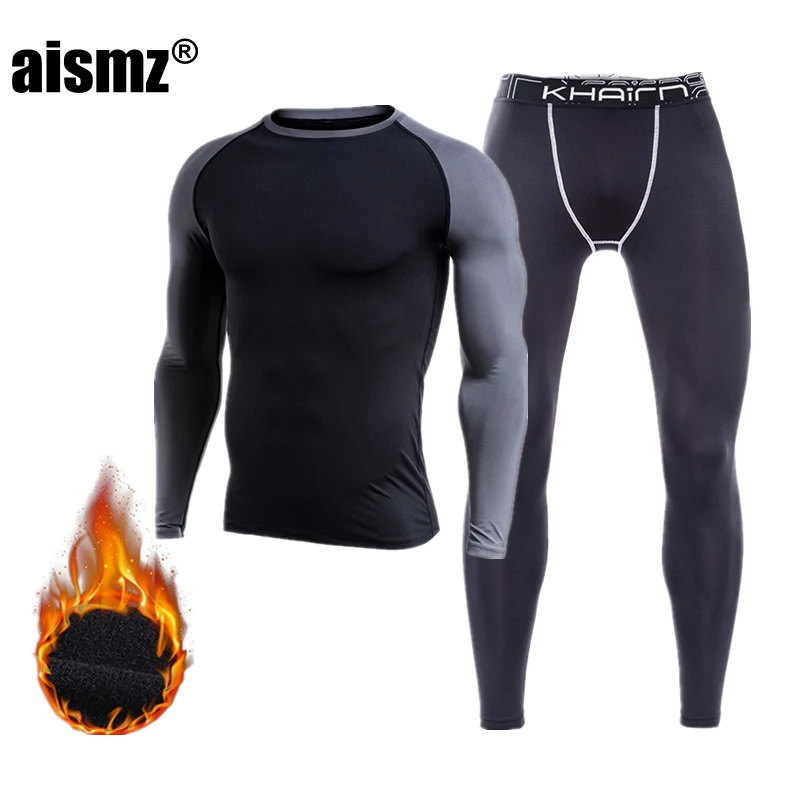 Aismz Men Thermal Underwear Sets Elastic Warm Fleece Long Johns Mens Compression Leggings Breathable Thermo Underwear Quick Dry - Цвет: P17101-1  P5841