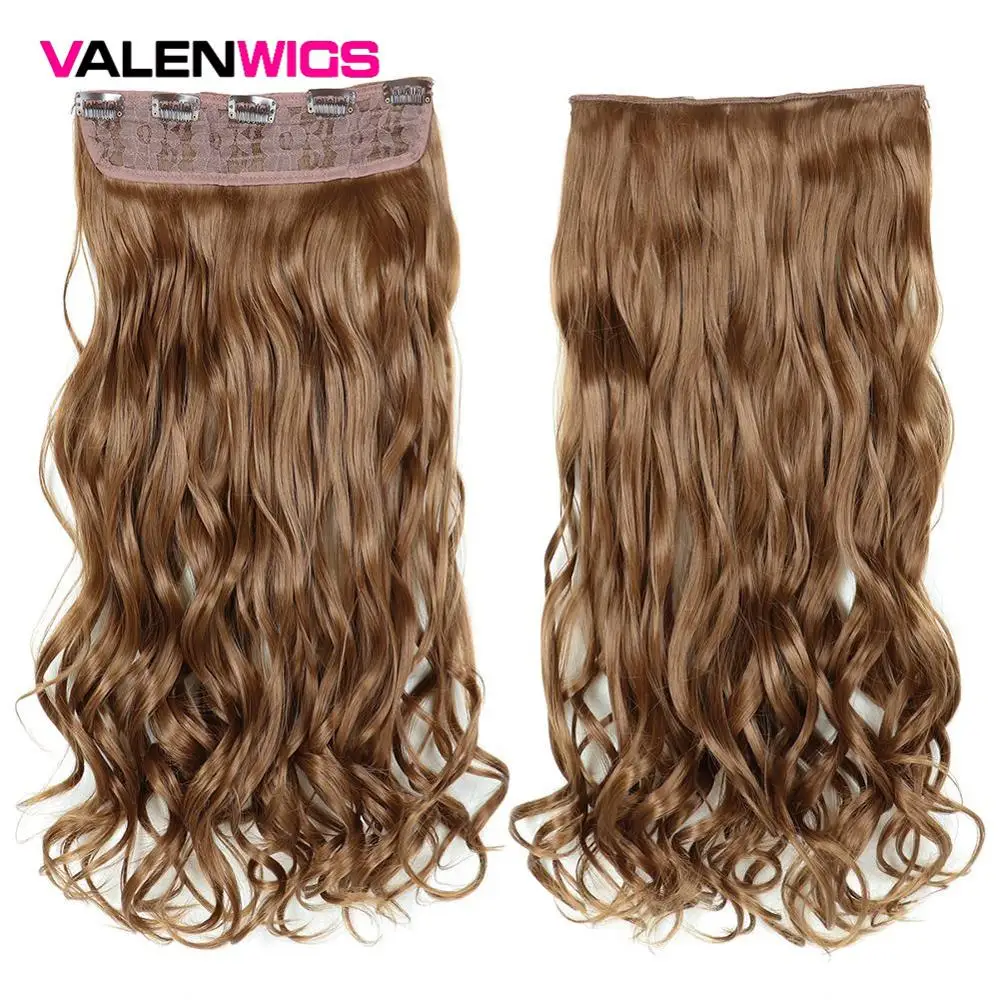 Valenwigs чистый натуральный цвет Женские синтетические термостойкие парики 5 зажимов в одной части длинные волнистые клипсы на наращивание волос