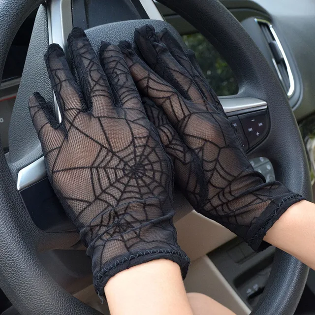 Summer Female Driving Gloves Women Sexy Full Finger Sunscreen Short Lace Gloves Spider Web Pattern Sun Anti-UV Black Gloves C10 4