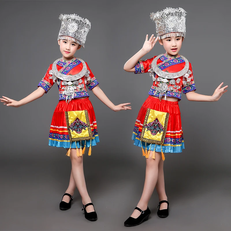 Hmong/Одежда для сценических танцев; праздничный наряд; народное платье для выступлений; Национальный костюм для детей; Одежда для девочек Miao; TA2252