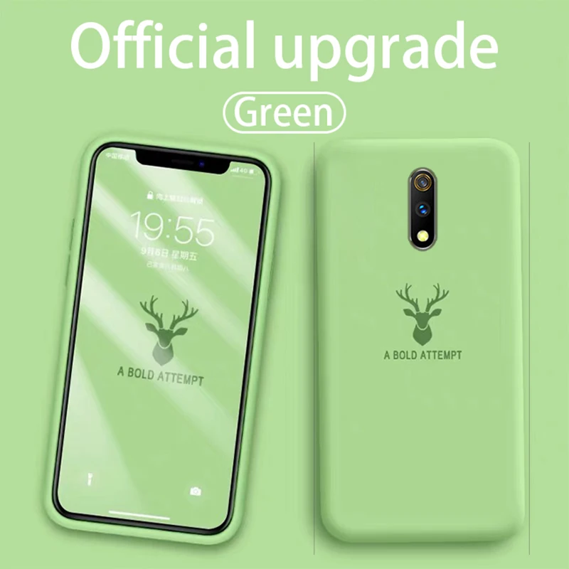 Жидкий силиконовый чехол для телефона OPPO Realme 5 мультяшная голова оленя логотип Pro