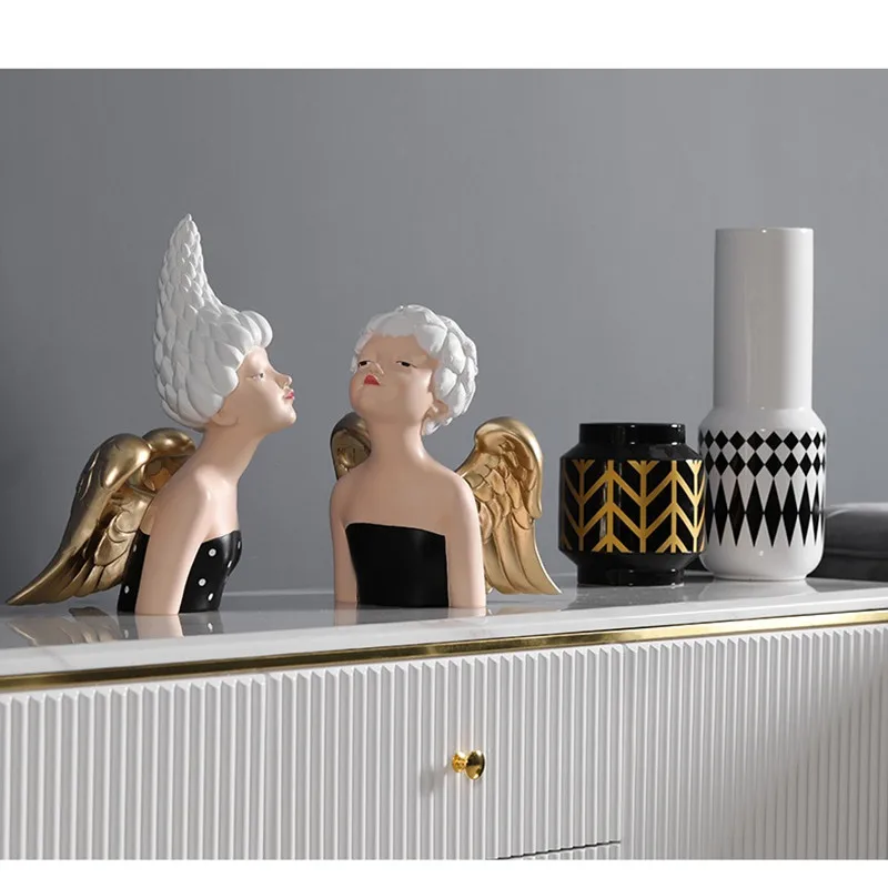Роскошная креативная Художественная Скульптура в скандинавском стиле с изображением ангела и девушки, статуэтка, украшение для дома из смолы R3443