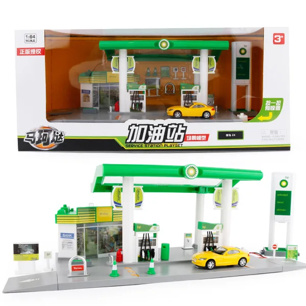 24444-1 with box 1: 64 моделирование детские игрушки со звуком и светильник АЗС дорожный знак сцена украшения Модель Набор с автомобилем нефтяной танкер подарки - Цвет: 24444-1 with box